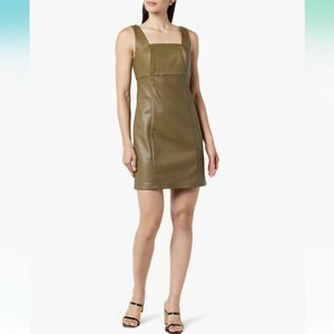 The Drop Olive Green Hank Vegan Leather Square Neck Mini Dress Size Medium NWT